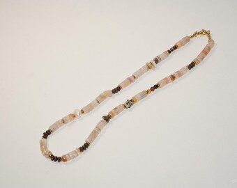 Cherry Blossom Agate Necklace: Handmade Pearl & Gold Accents