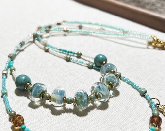 Ocean-Inspired Teal Blue Necklace | Handcrafted Lampwork Bead & TOHO Seed Bead Jewelry