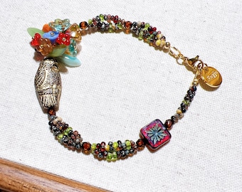 Bohemian Parrot Bracelet: Czech Glass Flower Beads, Vacation Jewelry
