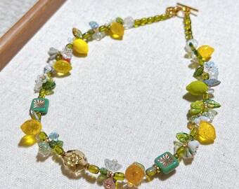 Lemon Necklace: Bohemian Fruit Jewelry with Transparent Yellow Beads