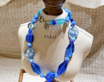Czech Glass Bead Necklace: Vibrant Blue Handmade Jewelry