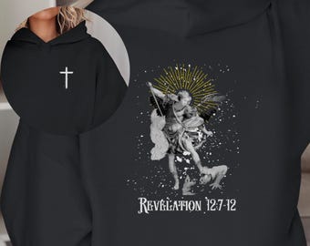Christian Archangel Michael Hoodie Religious Sweatshirt Angel Spirit Pullover Faithful Unisex Clothing Gift Revelation Gift for Christian