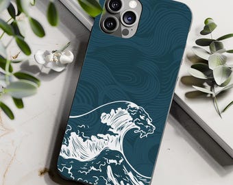 Blaue Welle japanischen Stil Telefon Abdeckung Geschenk Schutzhülle für iPhone 16 15 14 13 Samsung Galaxy S25 S24 S23 Google Pixel 9 8 7 6