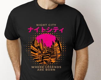 Cyberpunk Night City Tee Video Game Shir, Unisex Gift Top Heavy Cotton T-Shirt Gamer Apparel Graphic Design Tee 2077 Gaming Shirt Gift Tee
