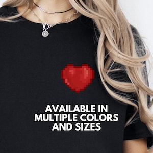 Pixel Heart Pocket Tee Shirt Gift for Gamers Pixel Art Unisex Cotton T-shirt Graphic Top Cute Video Game Lover Present Gamer Merch Tshirt
