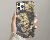 Dragon Pattern Tough Cases for iPhone Samsung Galaxy Google Pixel Gold Dragon Phone Cover Gift for Him for Her Phone Case Gift Protection