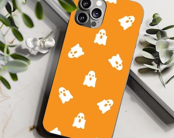 Cute Ghost Phone Case Orange Halloween Gift for Her for Him Phone Case For iPhone 16 15 14 13 Samsung Galaxy S25 S24 S23 Google Pixel 9 8 7