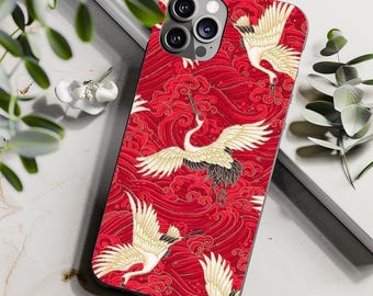 Handyhülle Japanisches Kranich Muster Tough Case für iPhone Samsung Galaxy Google Pixel Schutzhülle Einzigartiges Design Geschenk für Handy Case Geschenk