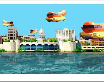 Wienermobiles Over Madison, Wisconsin