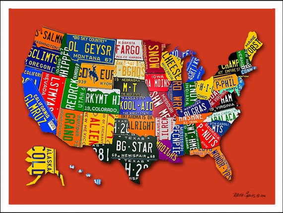 usa license plate map United States License Plate Map Etsy usa license plate map