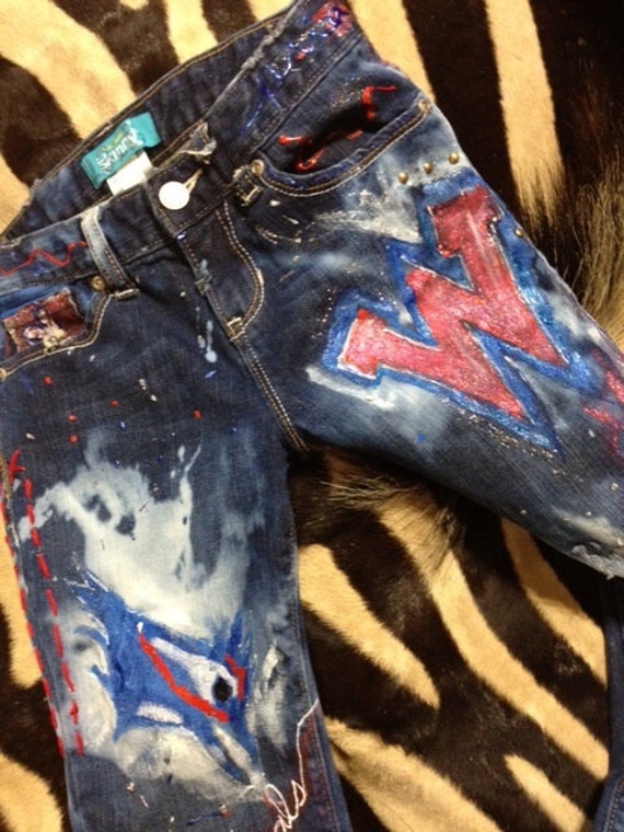 Items similar to Womens Spirit Football Custom Hand Painted Jeans Game Day Apparel on Etsy