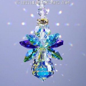 Swarovski Crystal Suncatcher Original *PEACOCK COLORS ANGEL* Made with Rare Vintage Aurora Borealis Body and Wings Lilli Heart Designs