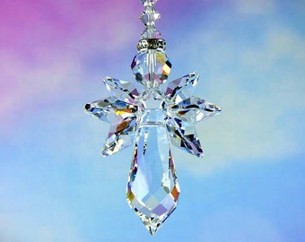 New!! Swarovski Crystal Clear Suncatcher *Special Vintage BIG Wings* Rainbow Maker Guardian Angel CAR CHARM Home or Auto Lilli Heart Designs