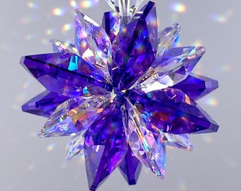 Swarovski Crystal Suncatcher Blue Violet PURPLE Aurora Borealis Mini SUPER STAR 16 Octagon Suncatcher Car Charm Ornament Lilli Heart Designs