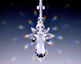 Swarovski Crystal *Shorty Angel with Cross* Clear Suncatcher Rainbow Maker Guardian Angel CAR CHARM Home or Auto Lilli Heart Designs