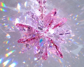 Swarovski Crystal Suncatcher Vintage Rare Rose and Rosaline Logo Octagons Car Charm Star Sunburst for Home or Auto by Lilli Heart Designs