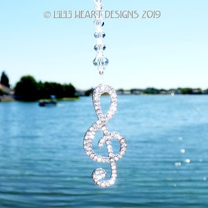 RHINESTONE MUSIC NOTE Suncatcher Made with Swarovski Crystal Beaded Strand Silver Plated Rear View Mirror Car Charm Lilli Heart Designs