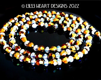 Swarovski Crystal Opera Length Necklace DORADO VINTAGE BEADS with Aurora Borealis Beads Sparkly Elegant Dressy or Jeans Lilli Heart Designs