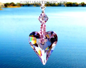 Swarovski Crystal Suncatcher Car Charm 27mm ROSALINE PINK Wild Heart with Three Hearts Window Decoration Ornament by Lilli Heart Designs