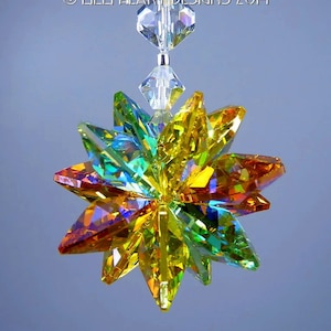 Swarovski Crystal Suncatcher RARE Aurora Borealis coated Car Charm Octagons Star Autumn Fall Leaves Colors Ornament Lilli Heart Designs