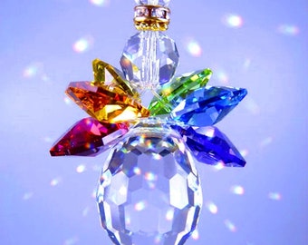 Swarovski Crystal Colorful Little Happy Rainbow Colors Angel Discontinued Pear Suncatcher Car Charm Ornament Lilli Heart Designs