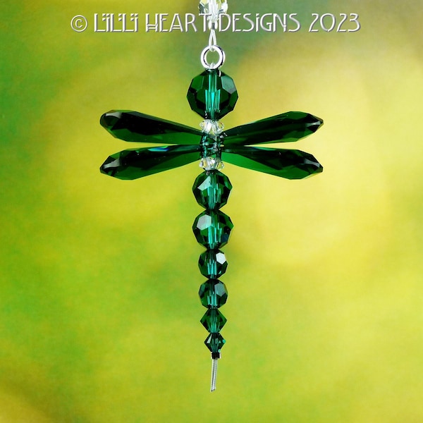 Swarovski Crystal Suncatcher VERY RARE Vintage Emerald Green Wings DRAGONFLY for Car Charm or Home Window Decor Lilli Heart Designs