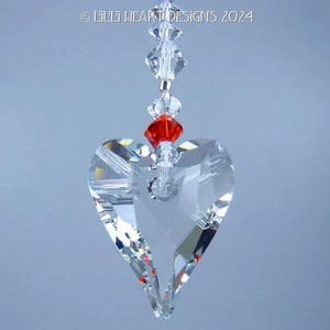 Swarovski Crystal Suncatcher Clear Wild Heart or Car Rear View Mirror Charm with Red Beads by Lilli Heart Designs