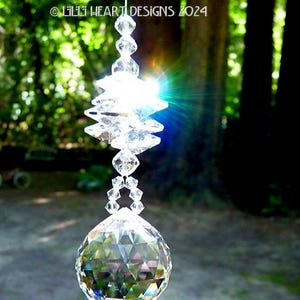 Swarovski Crystal Suncatcher BEST 30mm Faceted Ball Suncatcher Home Decor Rainbows with Clear Octagons Stack Designed by Lilli Heart Designs