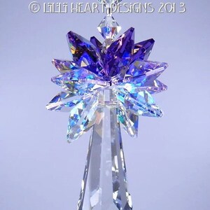 Swarovski Crystal Suncatcher 2&quot; Icicle with RARE Aurora Borealis Coated Purple and Violet Top Suncatcher Pendulum by Lilli Heart Designs