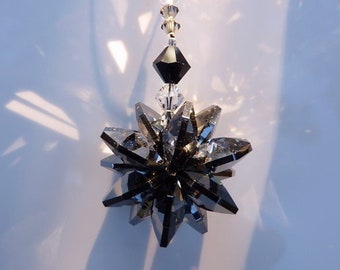 Swarovski Crystal Suncatcher Car Charm Silver Night Black Logo Etched Lily Octagons Star Starburst by Lilli Heart Designs