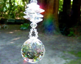 Swarovski Kristall Suncatcher BEST 30mm facettierten Ball Suncatcher Home Decor Regenbogen mit klaren Octagons Stapel entworfen von Lilli Herz Designs