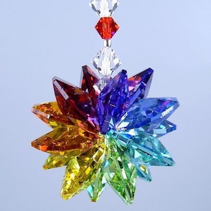 Swarovski Crystal Suncatcher Double Chakra 7 Healing Colors Octagon Cluster Car Charm Star for Home Decor or Auto by Lilli Heart Designs