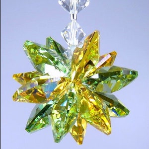Swarovski Crystal Suncatcher RARE AB Coated Topaz and Peridot Green Star Starburst Earth Colors Car Charm by Lilli Heart Designs