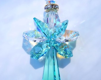 Swarovski Crystal Suncatcher Rare Aurora Borealis AQUA Wings Angel for Car or Home Decor Rainbow Maker for Window Lilli Heart Designs