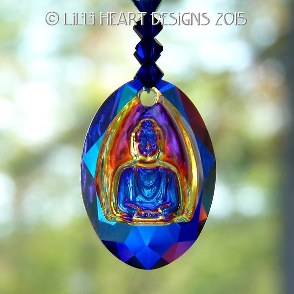 Swarovski Crystal Suncatcher BLUE Healing MEDICINE BUDDHA Car Charm Turquoise and Lapis Gemstones on Strand Lilli Heart Designs