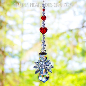Swarovski Crystal Suncatcher Extremly Rare Limited Edition Clear RED HEARTS LOVE Angel Rear View Mirror Car Charm Lilli Heart Designs