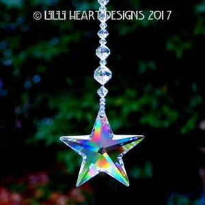 Amuleto para automóvil atrapasol de Lilli Heart Designs con estrella transparente con logotipo de strass de cristal Swarovski MÁS GRANDE de 50 mm, extremadamente raro, en tira de cuentas vintage