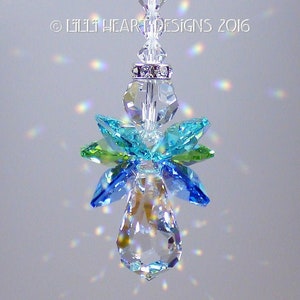 Swarovski Crystal *Ocean Colors* Guardian Angel Greens and Blue Sparkling Car Charm SunCatcher Rainbow Maker Lilli Heart Designs