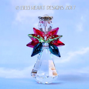 Swarovski Crystal LARGE Standing Christmas Guardian Angel Figurine Xirius Raindrop Red and Green Suncatcher Ornament Lilli Heart Designs