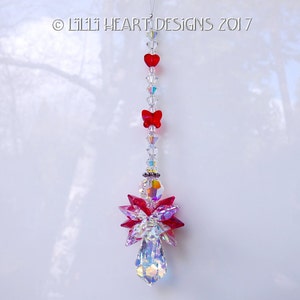 Swarovski Crystal Suncatcher Extremely Rare Light Siam Octagon Winged Angel Suncatcher with Heart and Butterfly Lilli Heart Designs