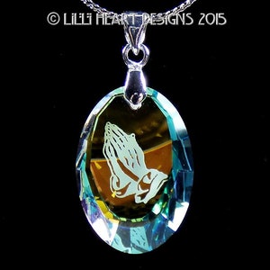 Swarovski Crystal RARE Aurora Borealis RETIRED Praying Hands Car Charm Suncatcher on Silver or Gold Plated Chain Lilli Heart Designs