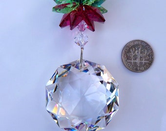 Swarovski Crystal Suncatcher Christmas Ornament Dahlia Flower with Holiday Colors Ornament Star Top Car Charm Lilli Heat Designs