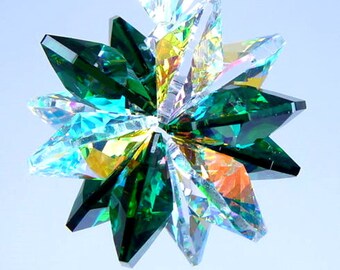 Swarovski Crystal Suncatcher Emerald and Aurora Borealis Octagons Suncatcher or Car Charm Star Starburst Ornament by Lilli Heart Designs