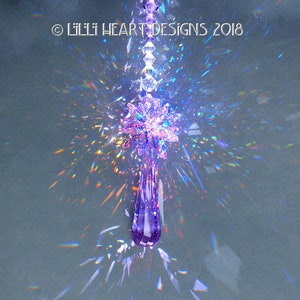 Swarovski Crystal Suncatcher RARE 63mm VIOLET FLOW with Aurora Borealis Coated Violet Star Top Car Charm Pendulum by Lilli Heart Designs