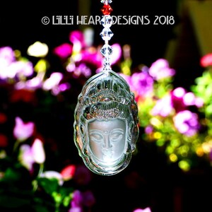 Rock Crystal QUAN YIN Goddess of Mercy and Compassion m/w Swarovski Chakra Beaded Strand Rear View Car Charm Suncatcher Lilli Heart Designs