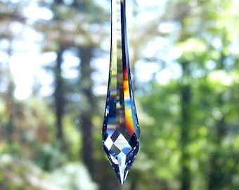 Swarovski Crystal Suncatcher Icicle Spectacular 100mm LONG CLEAR Icicle Prism Rainbow Maker Ready to Hang with Ribbon Lilli Heart Designs