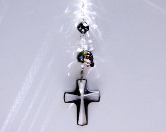 Swarovski seltene Kreuz Vintage große Cosmojet schwarze sende kreuz mit Silber Nacht Schädel Rückspiegel Auto Charme Suncatcher Lilli Herz Designs