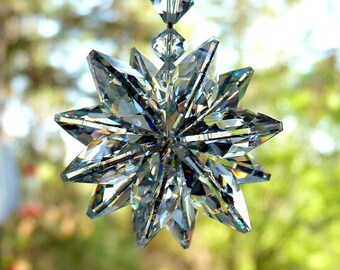 Swarovski Crystal Suncatcher GIANT CLEAR STAR Lily 24mm Octagons Starburst Ornament For Home Decor Rainbow Maker by Lilli Heart Designs