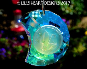 Austrain Crystal Aurora Borealis Crescent Moon with Swarovski Strand SunCatcher Rear View Mirror Car Charm Lilli Heart Designs