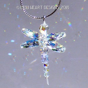 Swarovski Crystal Suncatcher Pendant Aurora Borealis My Tiniest Little DRAGONFLY Car Charm for Home Decor, wear or Auto Lilli Heart Designs